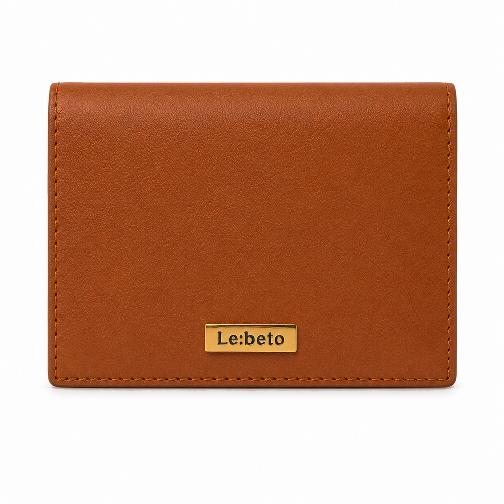 LE: BETO Cove Cognac Brown Bifold Wallet Front Metal Logo