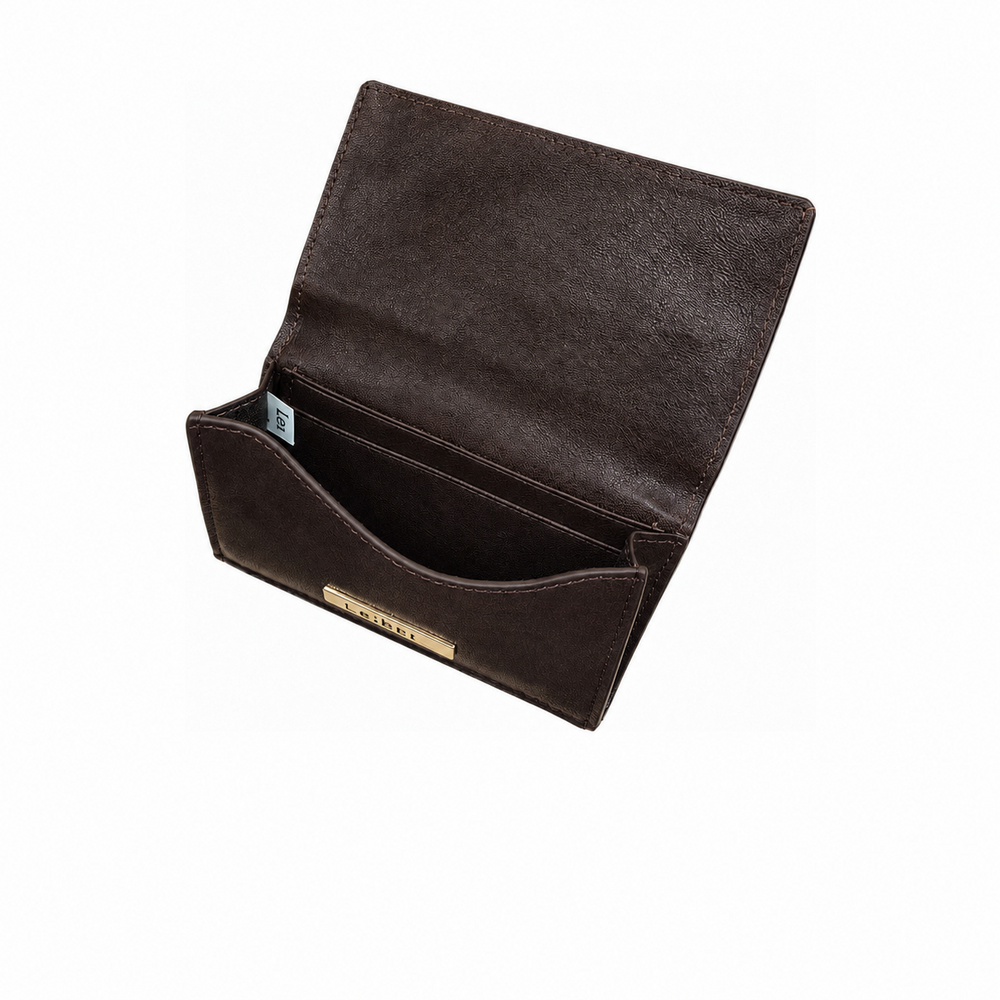 LE: BETO Harbor Dark Brown Business Card Wallet Interior Angle Metal Logo
